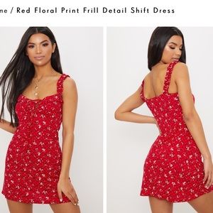 PRETTYLITTLETHING- Red floral print frill dress